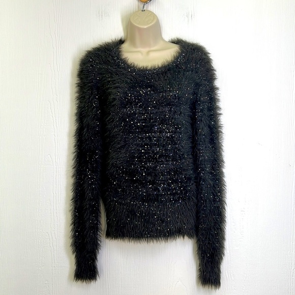 Zara - NWT Sequin Fuzzy Knit Gray Long Sleeve Sweater Size Small - Picture 1 of 12